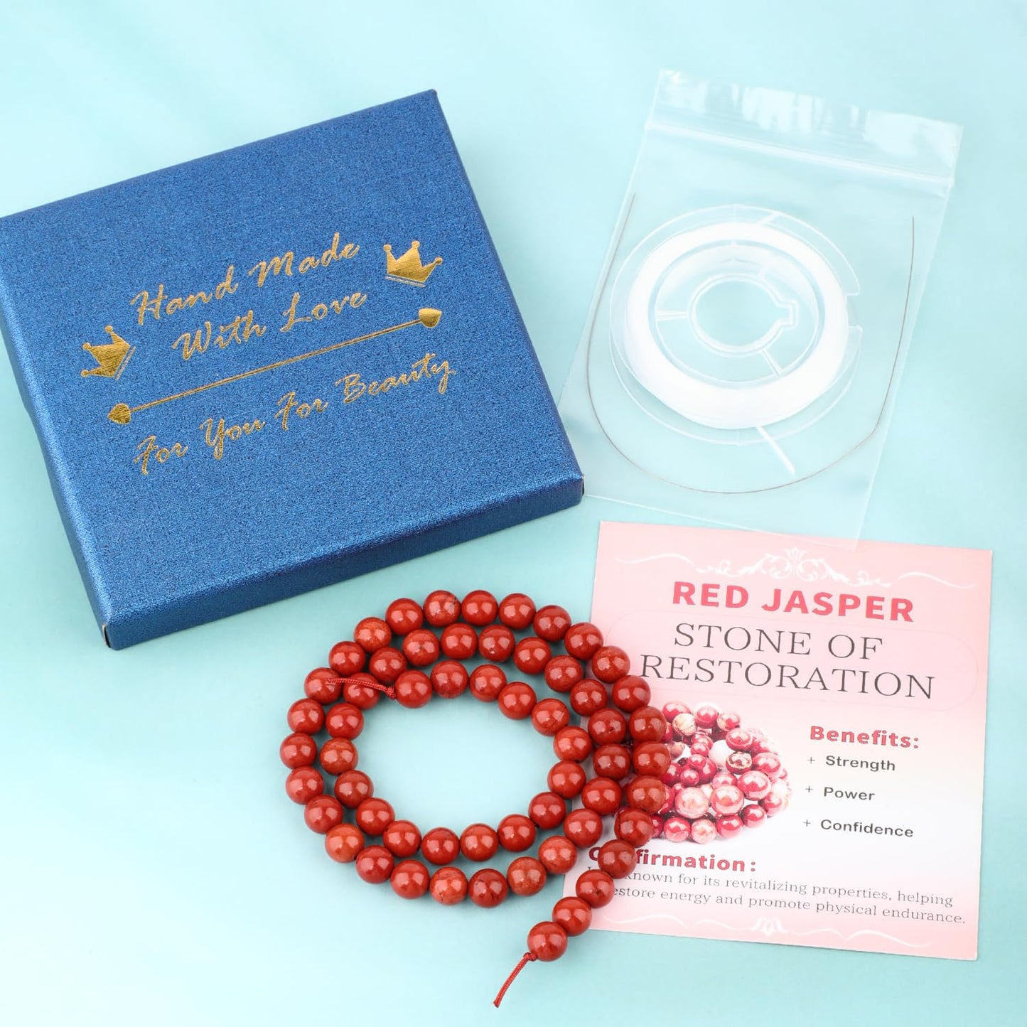 CMBYN Natural Stone Beads Round Genuine Real Stone Beading Strand Loose Gemstones DIY Smooth Bead for Bracelet Necklace Earrings Jewelry Making (Red Jasper, 6mm 60 Pieces)