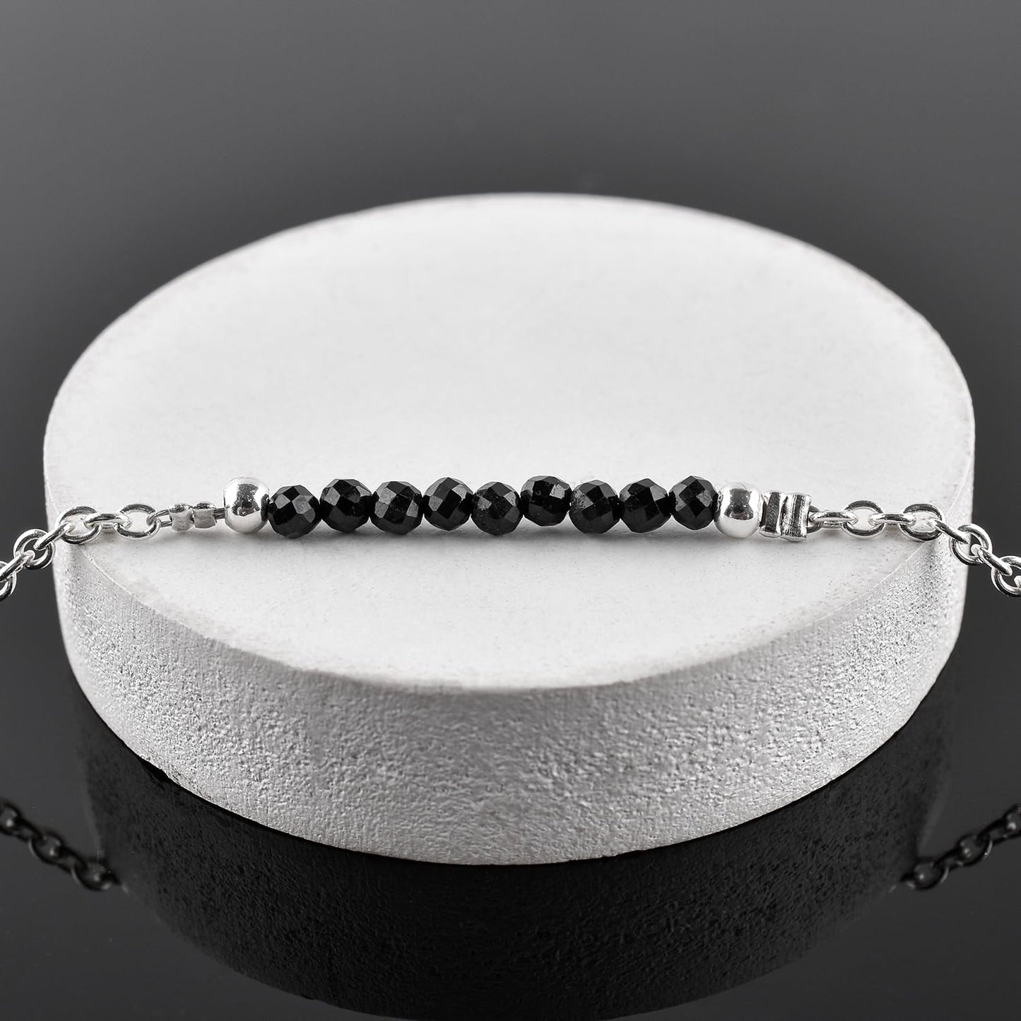 YANARA Black Tourmaline Ankle Bracelets for Women, October Birthstone Jewelry, Natural Gemstone Beads, Handmade Dainty Stone Anklet 9"+1.25" inch Chakra Energy Crystals, Silver Plated Chain