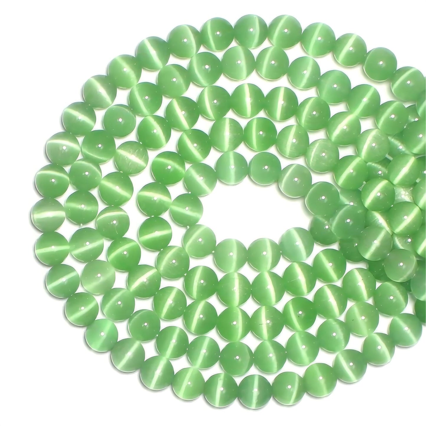 MJDCB 35pcs Light Green Cat Eye Stone Beads 10mm Round Crystal Loose Bead for Jewelry Making DIY Bracelets Necklace Accessories