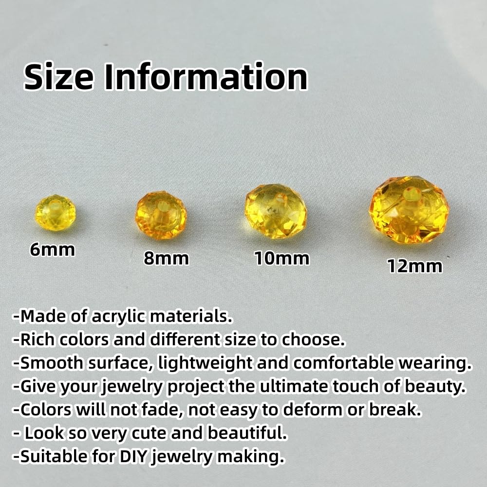 YHYPOCI 400pcs 8mm Acrylic Crystal Beads, Faceted Rondelle Acrylic Spacer Beads for Wind Chimes Bracelet Necklace Earring Keychain Jewelry Making DIY Crafts(Gold Yellow)