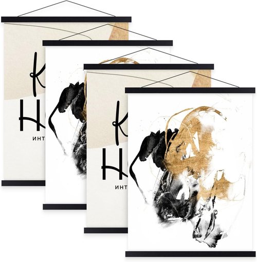 Benjia Magnetic Light Wood Poster Frames - 4 Pack for 12x16, 12x18, 12x24 Art Prints | Black