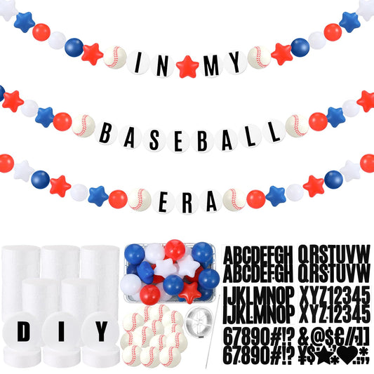 Simgoing 98 Pcs Baseball Birthday Banner Decor DIY Jumbo Friendship Bracelet Birthday Banner Kit Customizable Party Giant Garland Decoration for Baseball Sports Theme Party Decorations