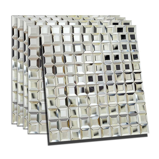 Soulscrafts Mirror Glass Mosaic Tile, 5 Faces Square Beveled Silver Crystal Mirror Backsplash 12x12 Inch Seamless for Kitchen Bathroom 5 Sheets
