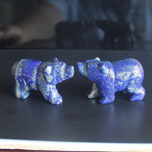 2'' Hand Carved Lapis Lazuli Crystal Bear Figurine Gemstone Statue Animal Carving Desktop Home Decor (Natural Lapis)
