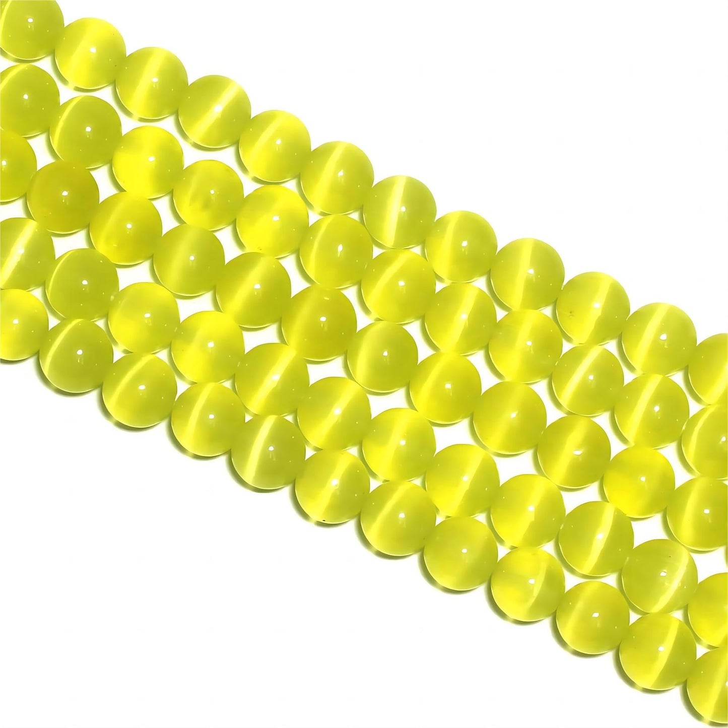 MJDCB 30pcs Lemon Yellow Cat Eye Stone Beads 12mm Round Crystal Loose Bead for Jewelry Making DIY Bracelets Necklace