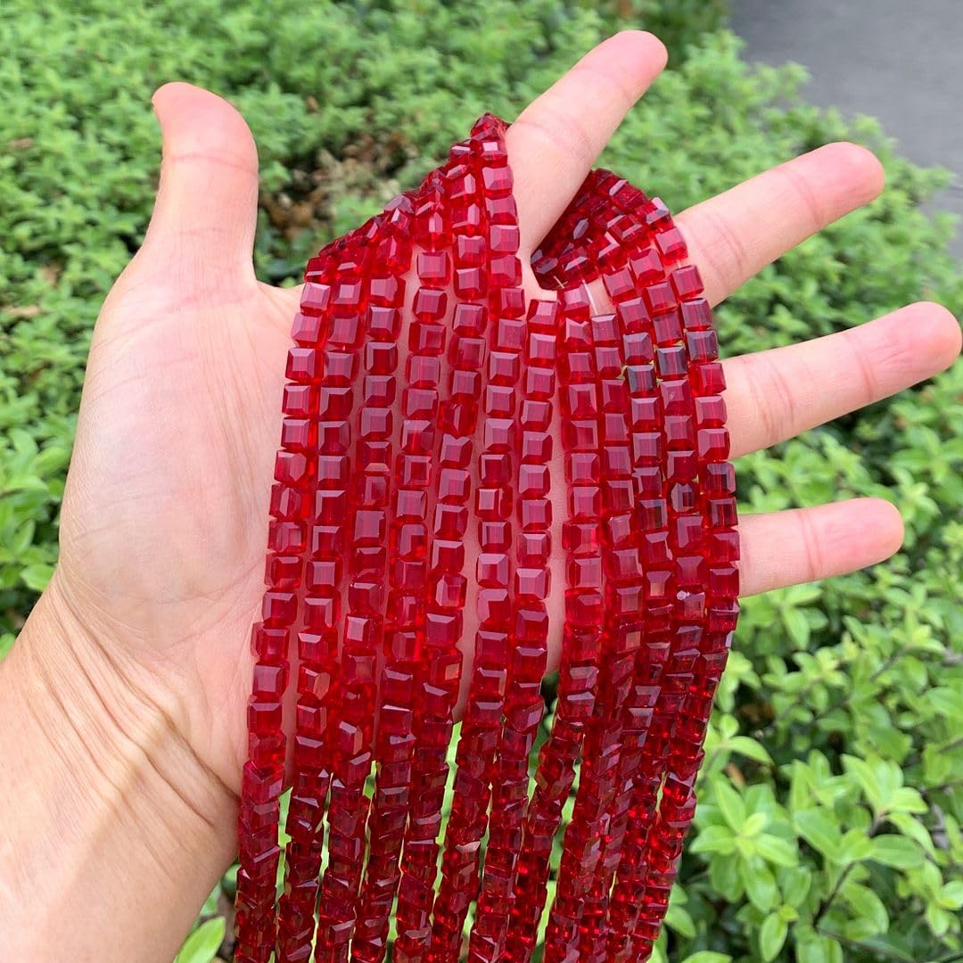200pcs Czech Faceted Cube Crystal Glass Loose Beads Spacer Bulk 6mm (0.24 Inch) Siam Red for DIY Jewelry Craft Making CCC605