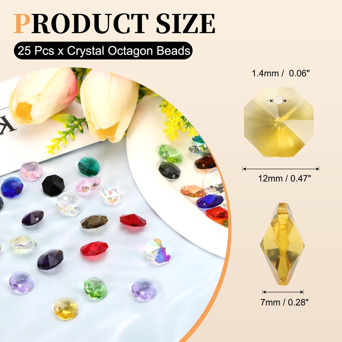 uxcell 25Pcs 1 Hole Crystal Octagon Beads, 12mm K9 Glass Hanging Chandelier Beads Prisms Parts for Crystal Chandeliers Lamp Hanging Pendant Jewelry DIY Craft, Yellow