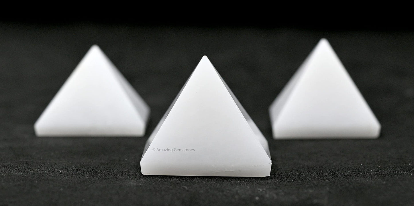 Amazing Gemstone White Agate Snow Quartz Pyramid Crystal Healing Stones - 1" Great Pyramid Figurine of Natural Stone Pyramid for Meditation, Reiki, Chakra Balancing and Crystal Pyramids Grid