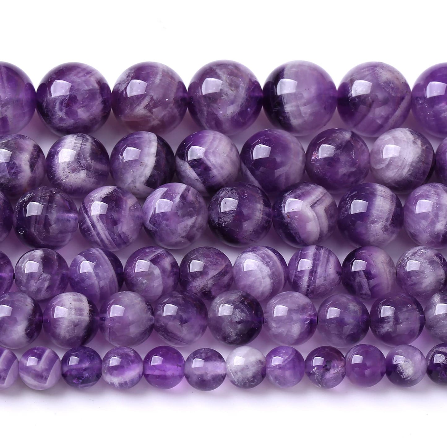 10MM 38PCS Purple Amethyst Dream Lace Beads Natural Quartz Crystal Stone Loose Beads for Jewelry Making DIY Bracelet Grade A+ 15 inches Strand