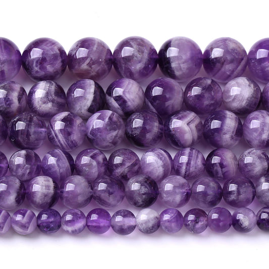 10MM 38PCS Purple Amethyst Dream Lace Beads Natural Quartz Crystal Stone Loose Beads for Jewelry Making DIY Bracelet Grade A+ 15 inches Strand