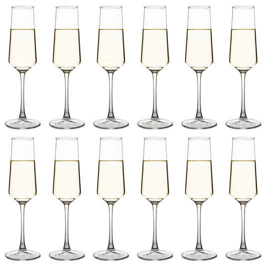 YANGNAY Champagne Flutes Set of 12, 7.5 oz Stemmed Champagne Glasses, Sparkling Wine Glasses for Party, Clear