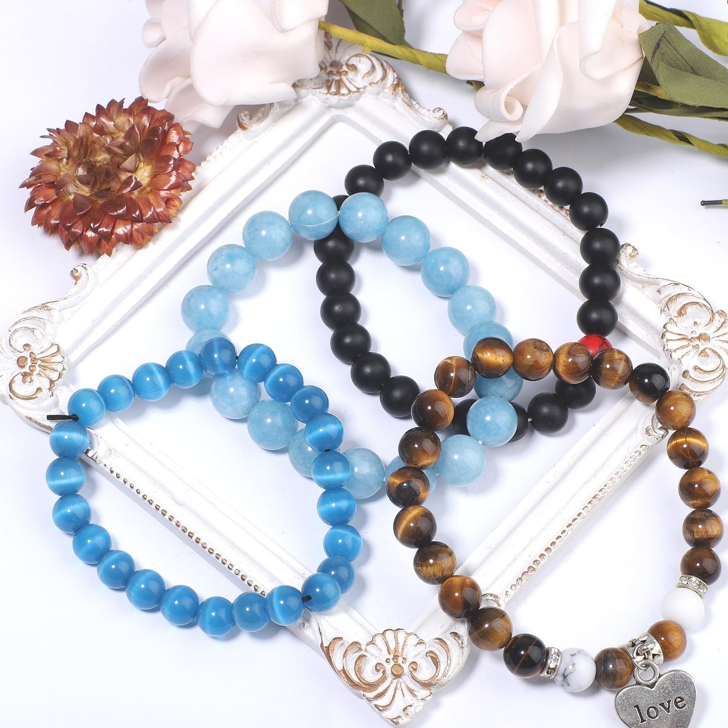 NITOPUPU 100Pcs 8mm Natural Smooth White Howlite Spun Gold Beads Round Loose Gemstone Stone Beads for Jewerly Making with Crystal Stretch Cord