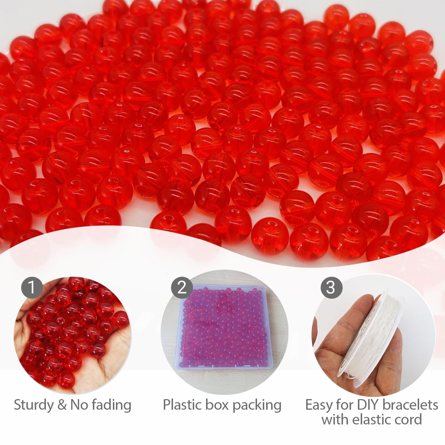 PAMIR TONG 400pcs 8mm Round Glass Beads for Bracelet Pretty Smooth Loose Beads for Necklace-Earring-Jewelry Making and DIY Crafts (Clear Red)