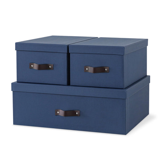 Soul & Lane Decorative Storage Boxes with Lids - Set of 3 (One Large and Two Medium), Sturdy Cardboard Organizers for Photos, Versatile Boxes with Handles for Office & Home, Navy