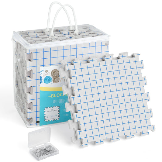 Yiitoll Blocking Mats for Knitting, Extra Thick Knitting Blocking Mat with Grid Lines, 9 Packs Crochet Blocking Board for Needlepoint or Crochet Includes 100 T-pins and Storage Bag