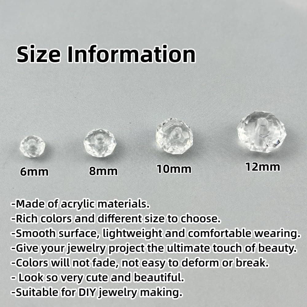 YHYPOCI 400pcs 8mm Acrylic Crystal Beads, Faceted Rondelle Acrylic Spacer Beads for Wind Chimes Bracelet Necklace Earring Keychain Jewelry Making DIY Crafts(White)