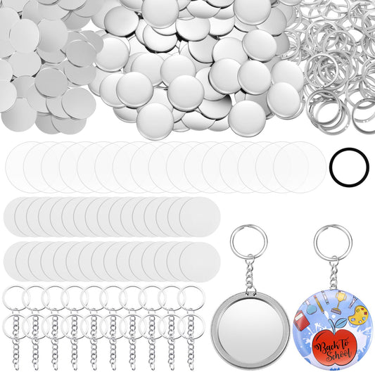 Tondiamo 100 Sets 58 mm/ 2.25 Inch Button Maker Keychains Supplies Metal Button Badge Sets Including Metal Shell, Plastic Film, Backing Parts, Keychain for Maker Machine DIY Gifts (Mirror)