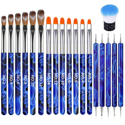 19Pcs Navy Blue Nail Art Brush Set, Nail Brushes Kit with Acrylic Nail Brush, Gel Polish Brushes, Dotting Tools, Nail Dust Brush, Manicure Tool for Acrylic Powder Application, Sculpting & Cleaning