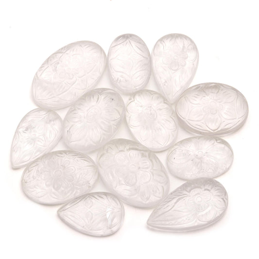 TGH Natural Clear Quartz Gemstones Carving Wholesale Cabochons Lot, Jewelry Making Loose Gemstone, Polished Gems, DIY, Wire Wrapping, Reiki, Wikka, Healing Crystals, Bulk Gemstone Deal, Pack Of 3