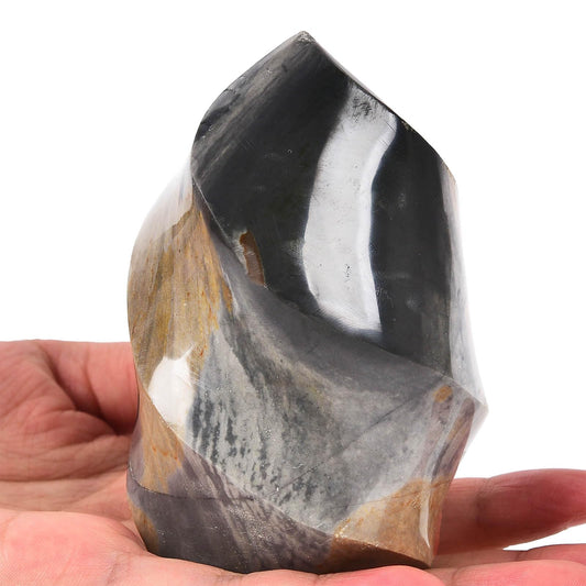 AMOYSTONE Polychrome Jasper Flame Shaped Stone Towers Obelisk Natural Healing Crystal Quartz Reiki Energy Decoration Home Office 0.6-1.0LBS