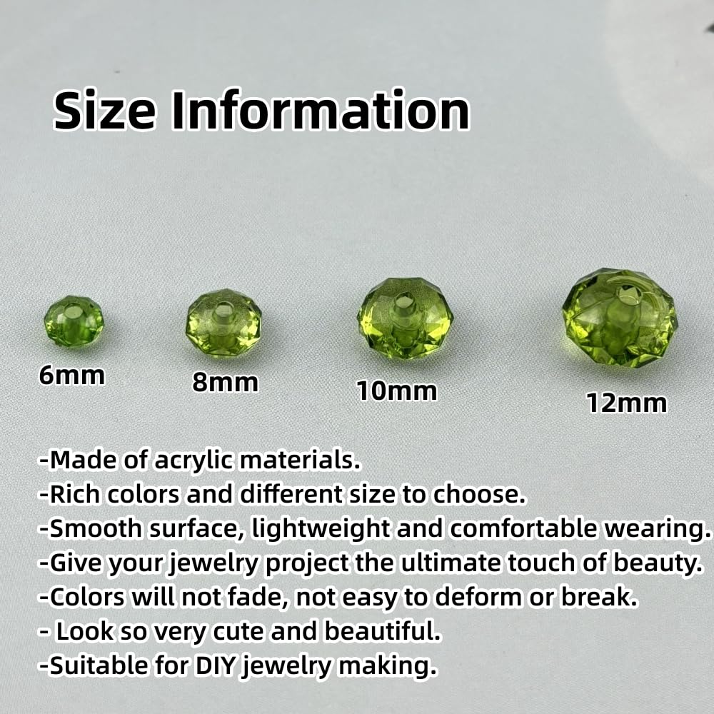 YHYPOCI 1000pcs 6mm Acrylic Crystal Beads, Faceted Rondelle Acrylic Spacer Beads for Wind Chimes Bracelet Necklace Earring Keychain Jewelry Making DIY Crafts(Grass Green)