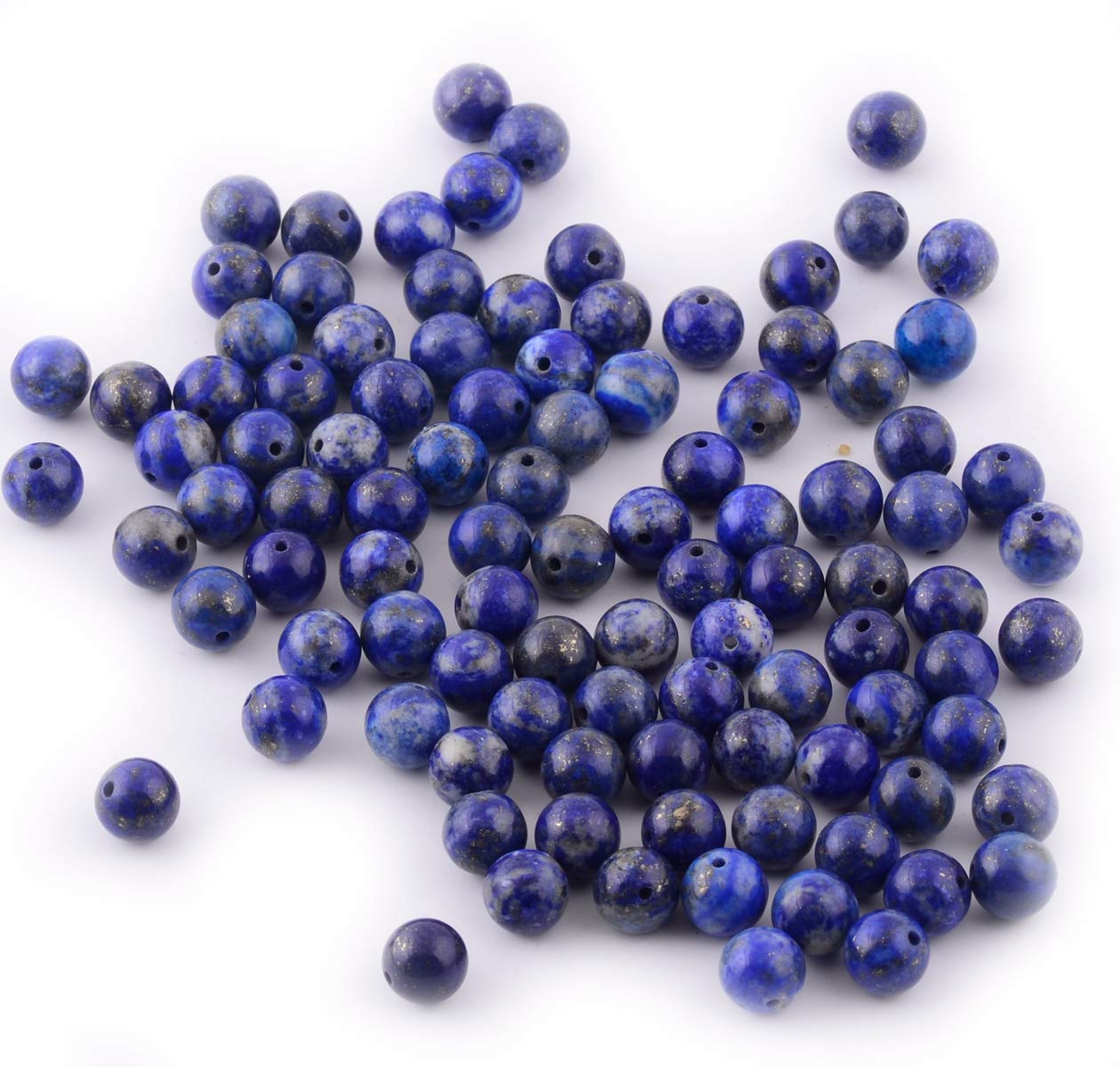 Natural Stone Beads 100pcs 6mm Lapis Lazuli Round Genuine Real Stone Beading Loose Gemstone Hole Size 1mm DIY Charm Smooth Beads for Bracelet Necklace Earrings Jewelry Making (Lapis Lazuli Blue, 6mm)