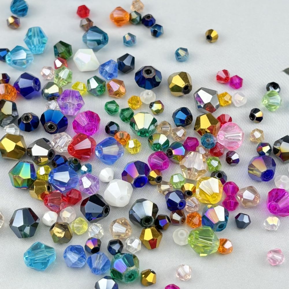 Pinhoollgo 500pcs 4mm Bicone Crystal Glass Beads Faceted Bicone Crystal Beads Bulk Glass Spacer Beads for Bracelets Necklace Pendants Earrings DIY Jewelry Craft Making(White Jade AB)