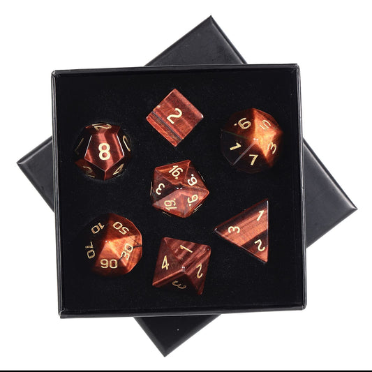 mookaitedecor 7 PCS Red Tiger's Eye Crystal Polyhedral DND Dice Set, Polished Tumbled Stones Dices for RPG MTG Table Games Home Decoration