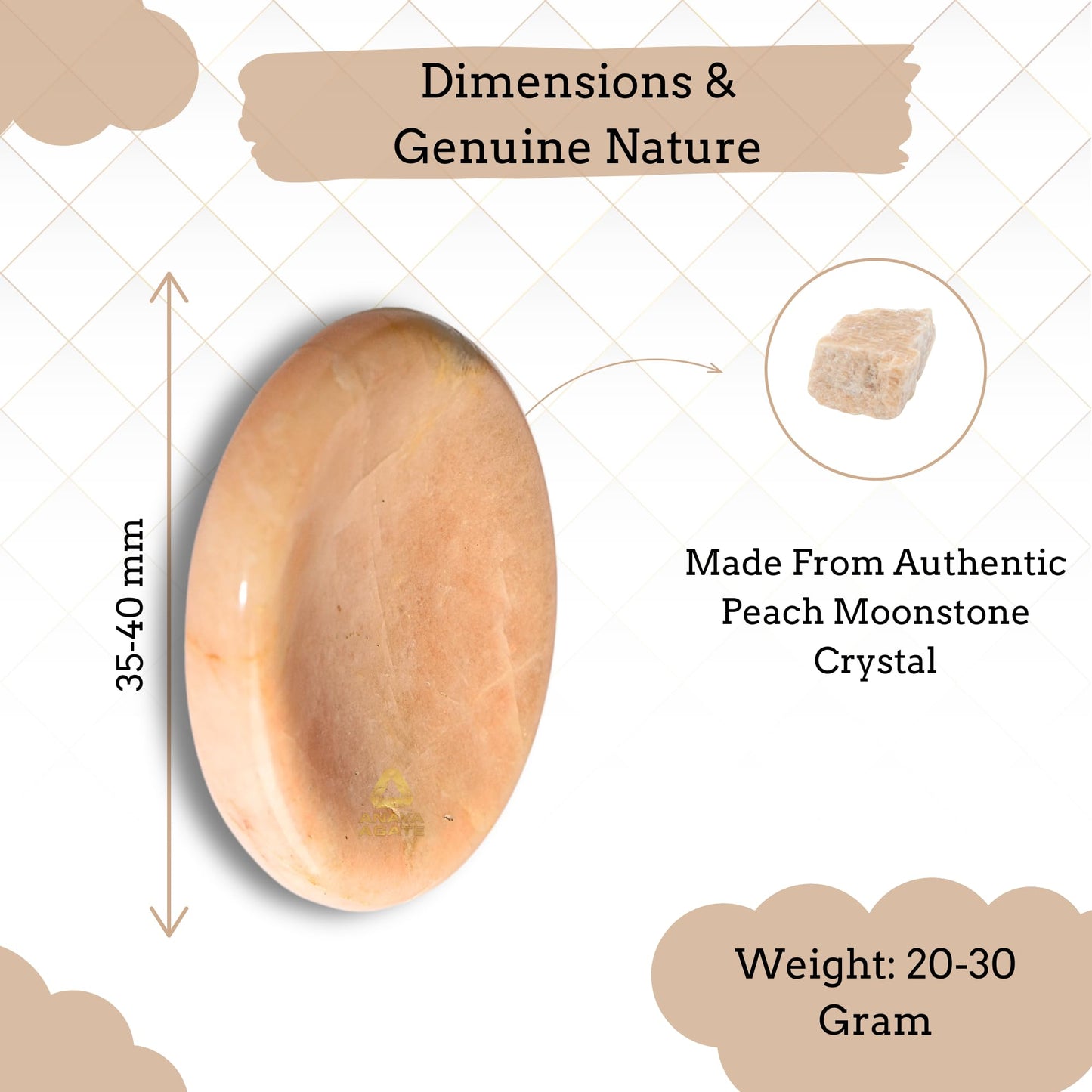 Anaya Agate Peach Moonstone Worry Stones Certified Crystal Thumb Worry Stone for Anguish, Relaxing and Soothing Balance Stones for Meditation, Stress Relief Crystals and Healing Stones for Men Women