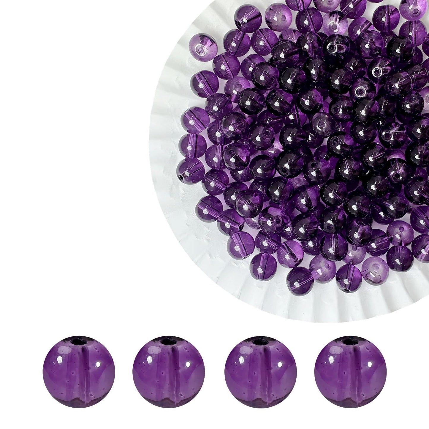 PAMIR TONG 400pcs 8mm Transparent Purple Round Glass Beads for Bracelet Pretty Smooth Loose Beads for Necklace-Earring-Jewelry Making-Home Decor and DIY Crafts & Projects
