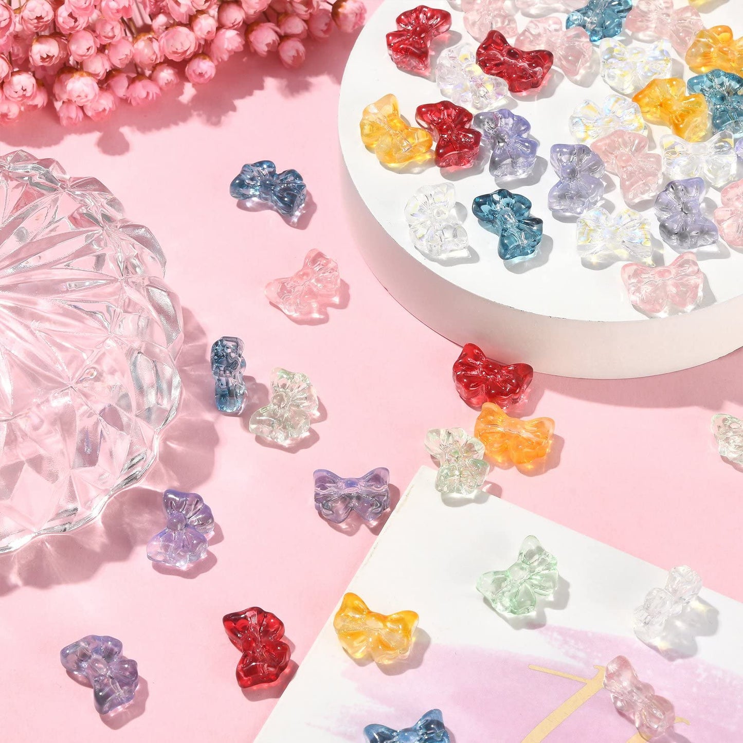 LiQunSweet 100 Pcs Handmade Lampwork Bowknot Beads Crystal Glass Beads for Women DIY Craft Bracelet Earring Necklace Jewelry Making