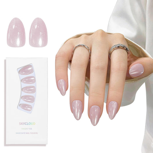 Almond Cat Eyes Press On Nails,12 Sizes - 24 Pcs Soft Gel Light Purple Medium Fake Nails Kit with Nail Glue, Natural Reusable Stick On False Nails for Women and Girls (Skycloud Light Purple) SK0763