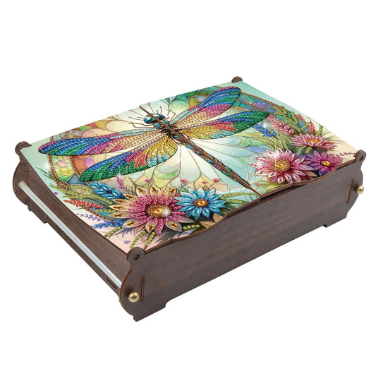 antor DIY Dragonfly Diamond Painting Wooden Storage Box, Large Special Shaped Rhinestone Diamond Art Desktop Organizer with Flip Lid, Handmade Decorative Storage Gift Case for Home or Office
