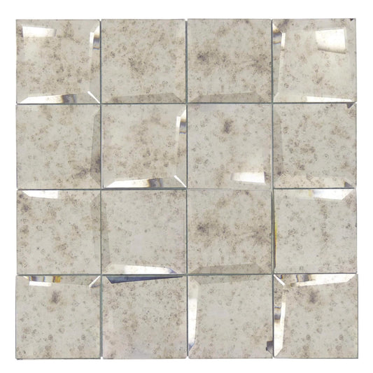 Diflart Peel and Stick Mirror Backsplash, Light Antique, 3x3 Inch, Beveled Mirror Square Kitchen Bar Wall Tile (2 Sq.ft, 32 Pcs)