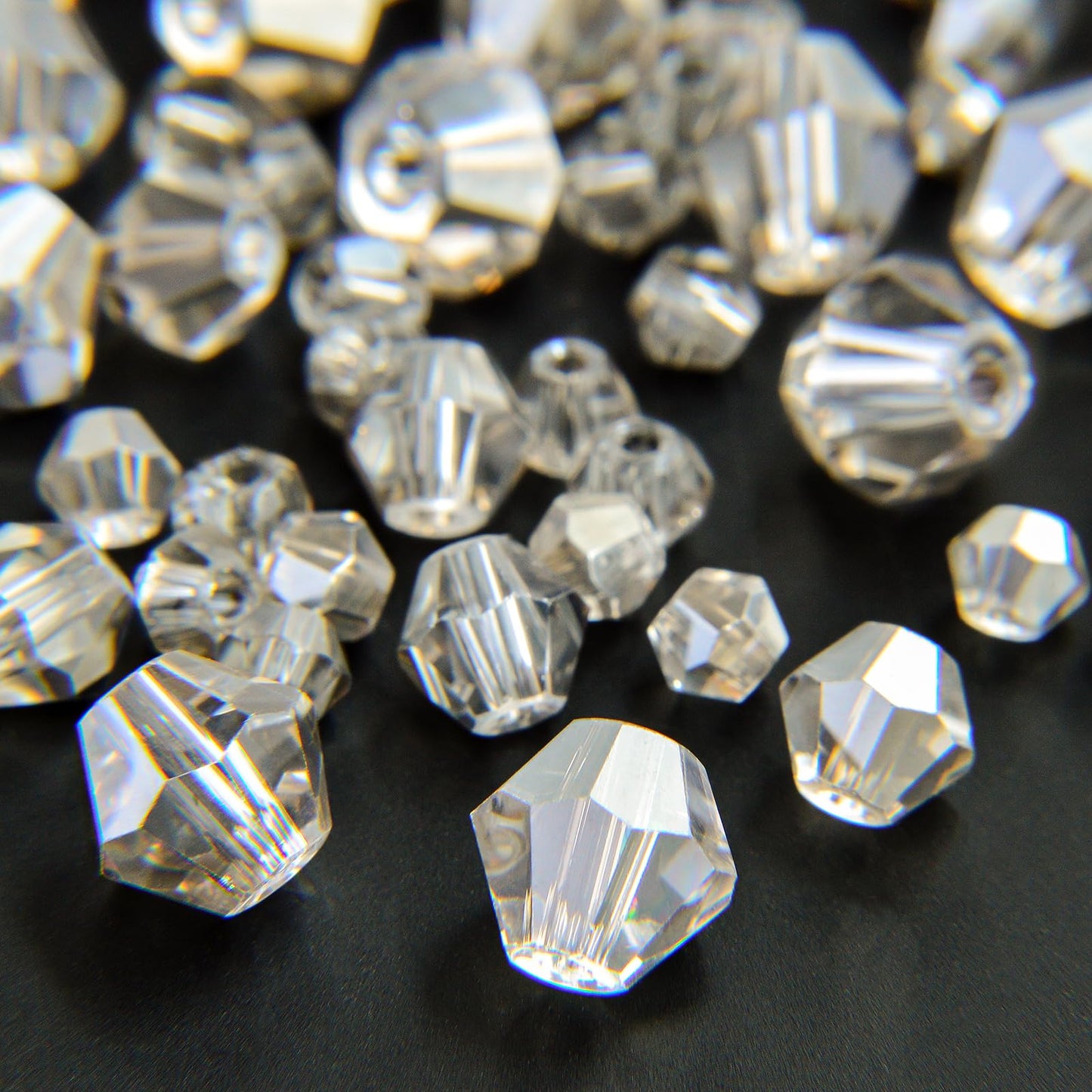 1550PCS Bicone Crystal Glass Beads Set for Jewelry Making, 3mm 4mm 6mm 8mm Sparkling Faceted Beads Sorted by Size for Bracelets, Necklaces, Suncatchers & DIY Crafts(Grey)