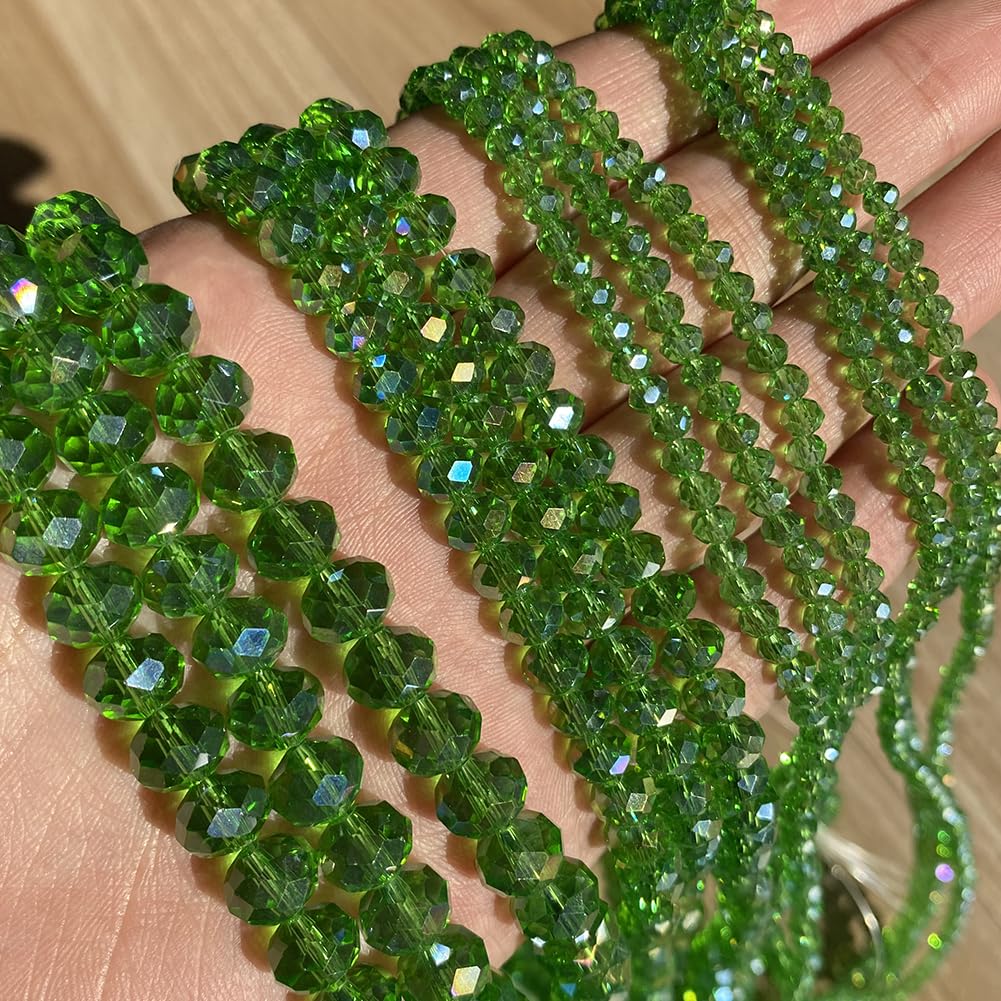 NITOPUPU 1000pcs 4mm Crystal Glass Beads for Jewelry Making Faceted Rondelle Flat Beads for Bracelets Necklace Earrings DIY Crafts (Green Crystal AB Bead)