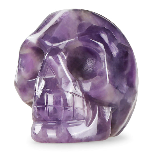 Artistone 2.0" Amethyst Crystal Skull Head Statue Halloween Home Decor Hand Carved Skull Crystal Figurine Purple Realistic Human Skull Model for Office,Kitchen Decoration