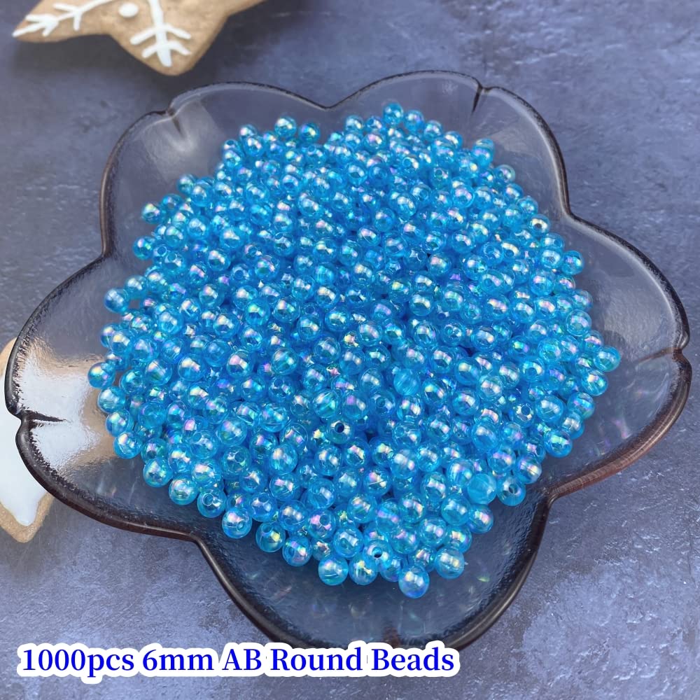 1000 Pcs 6mm Acrylic Round Beads AB Colors Round Spacer Beads for Earring Bracelet Necklace Key Chains Jewelry DIY Craft Making (Lake Blue AB)