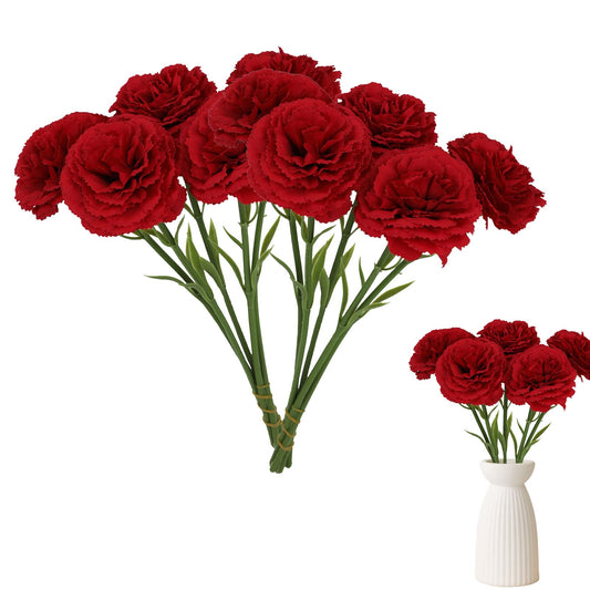 10 Pcs Artificial Carnation Flowers for Wedding Bridal Bouquets Home Table Centerpieces Decor Floral Arrangements Supplies (Red)
