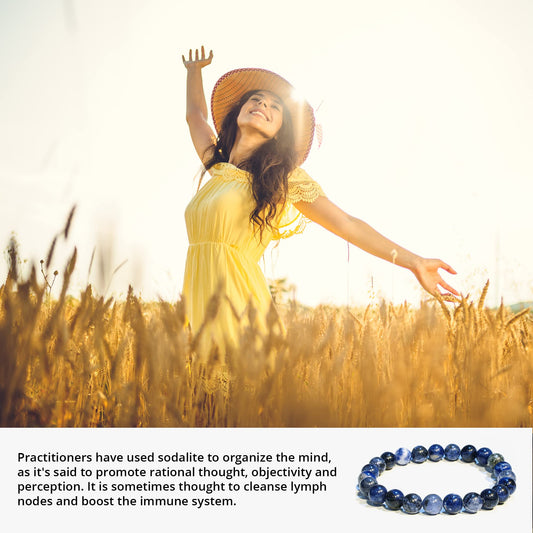 ANAYA AGATE Sodalite Bracelet, Natural Healing Crystal Bracelet for Women and Men, 8mm Round Beaded Bracelet for Spiritual, Protection, Positive Energy, Elastic Adjustable Size Gemstone Bead Bracelet