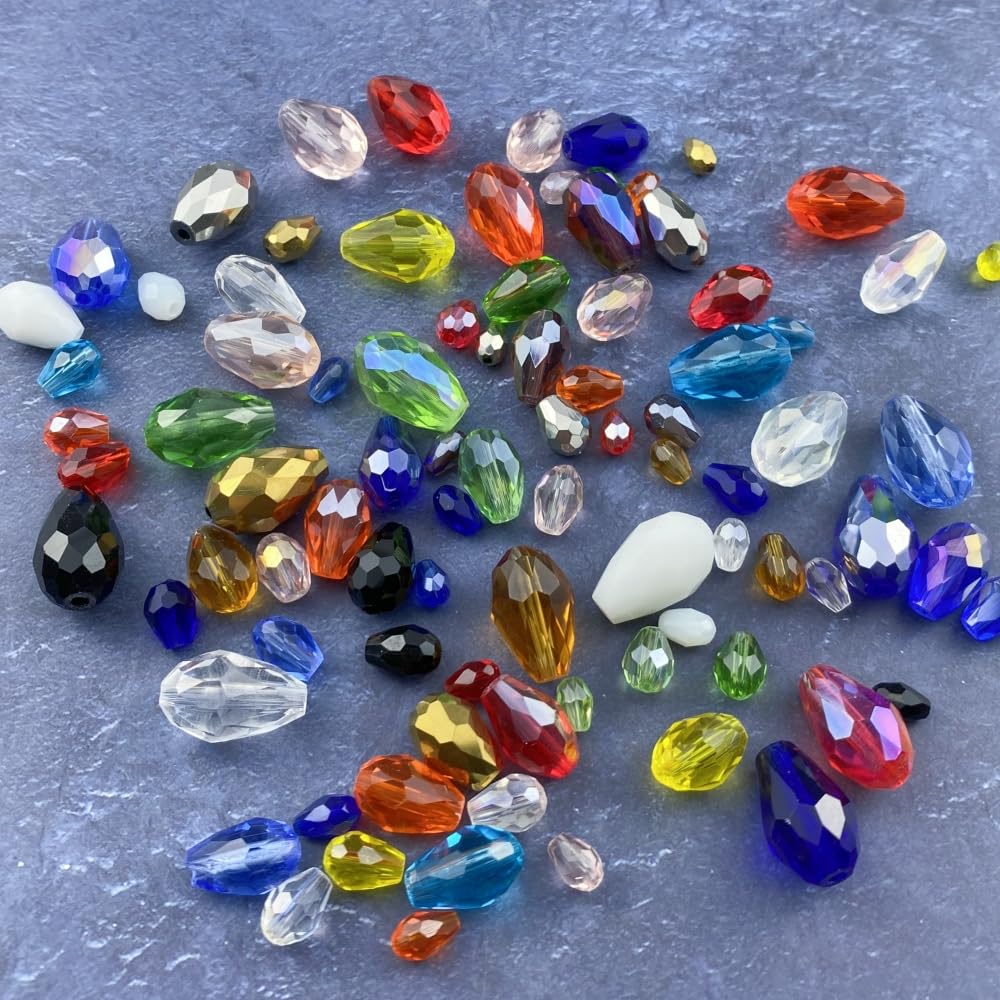 Honkoolly 50pcs 10x15mm Teardrop Crystal Glass Beads Vertical Hole Faceted Glass Teardrop Spacer Beads for Bracelets Necklace Earring DIY Jewelry Making Craft(Red)