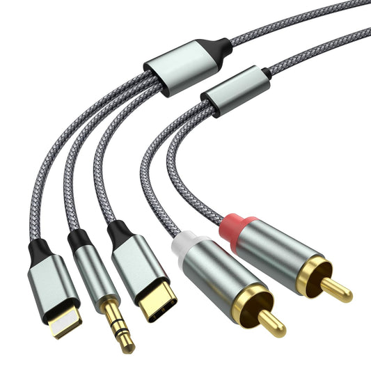 Apitiong 3.5mm 2 (3 1 Compatible)(4.26FT) Lightning to RCA Cable Audio Aux Adapter,RCA to CableUSB C to RCA Audio Cable