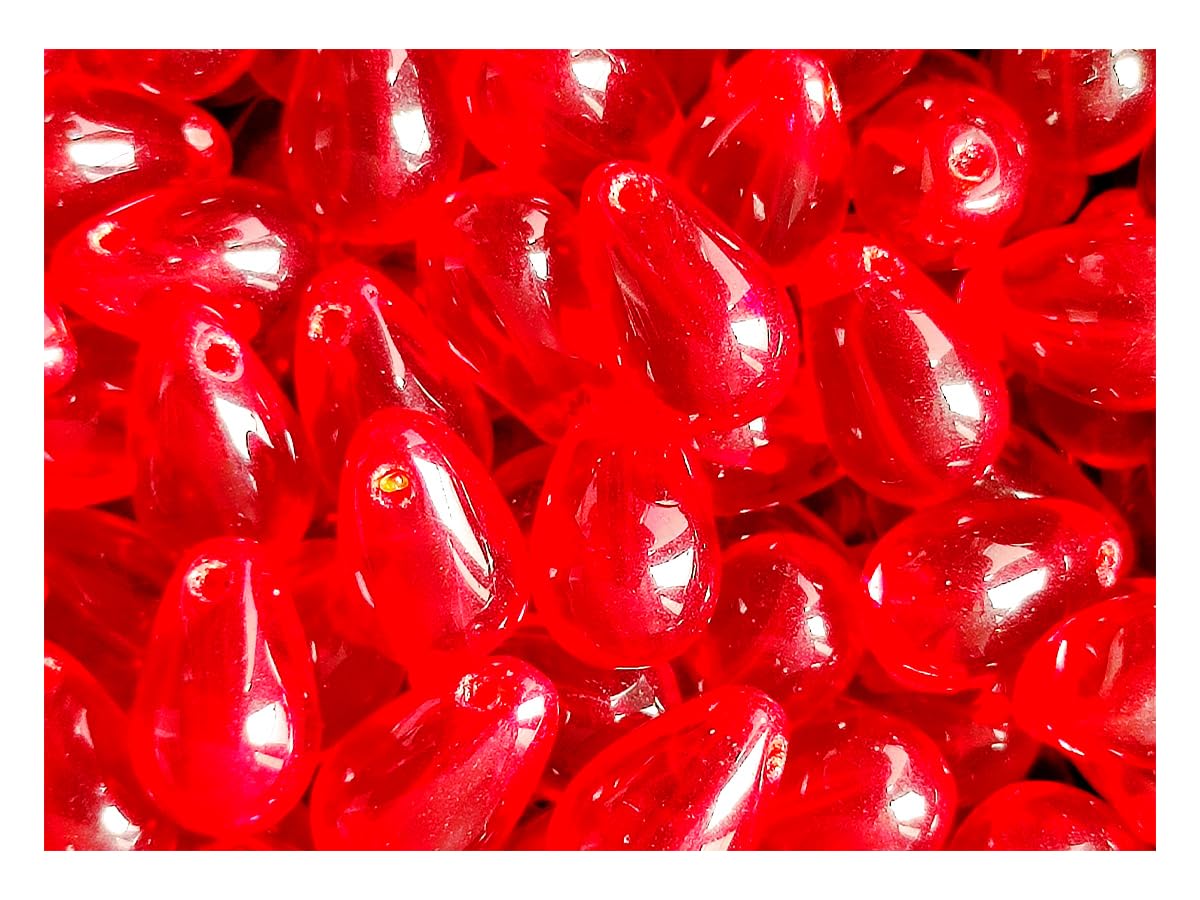 100 pcs Teardrop Shaped Beads 6x9 mm, Czech Glass, Siam Red