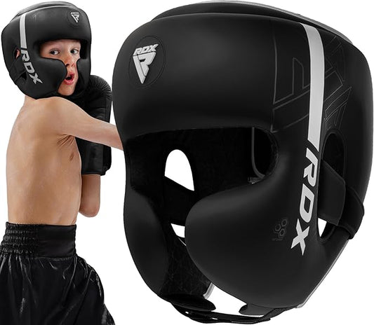 RDX Kids Boxing Headgear, MMA Training, Adjustable Padded Kara Muay Thai Juniors Head Gear, Kickboxing, Sparring, Martial Arts, Karate, Taekwondo Youth Girls Boys Helmet, Home Gym Workouts