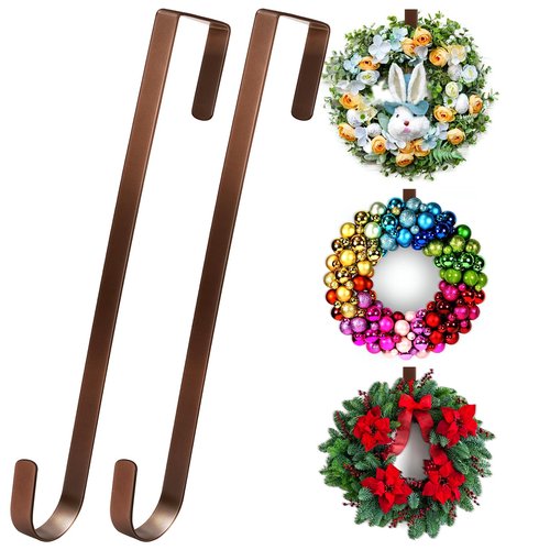12” Wreath Hanger Over the Door Hooks, Non Scratch Wreath Door Hanger Hooks for Hanging Welcome Sign, Metal Wreath Hangers for Front Door Décor, Thin Door Hanger for Easter Halloween Home Decoration