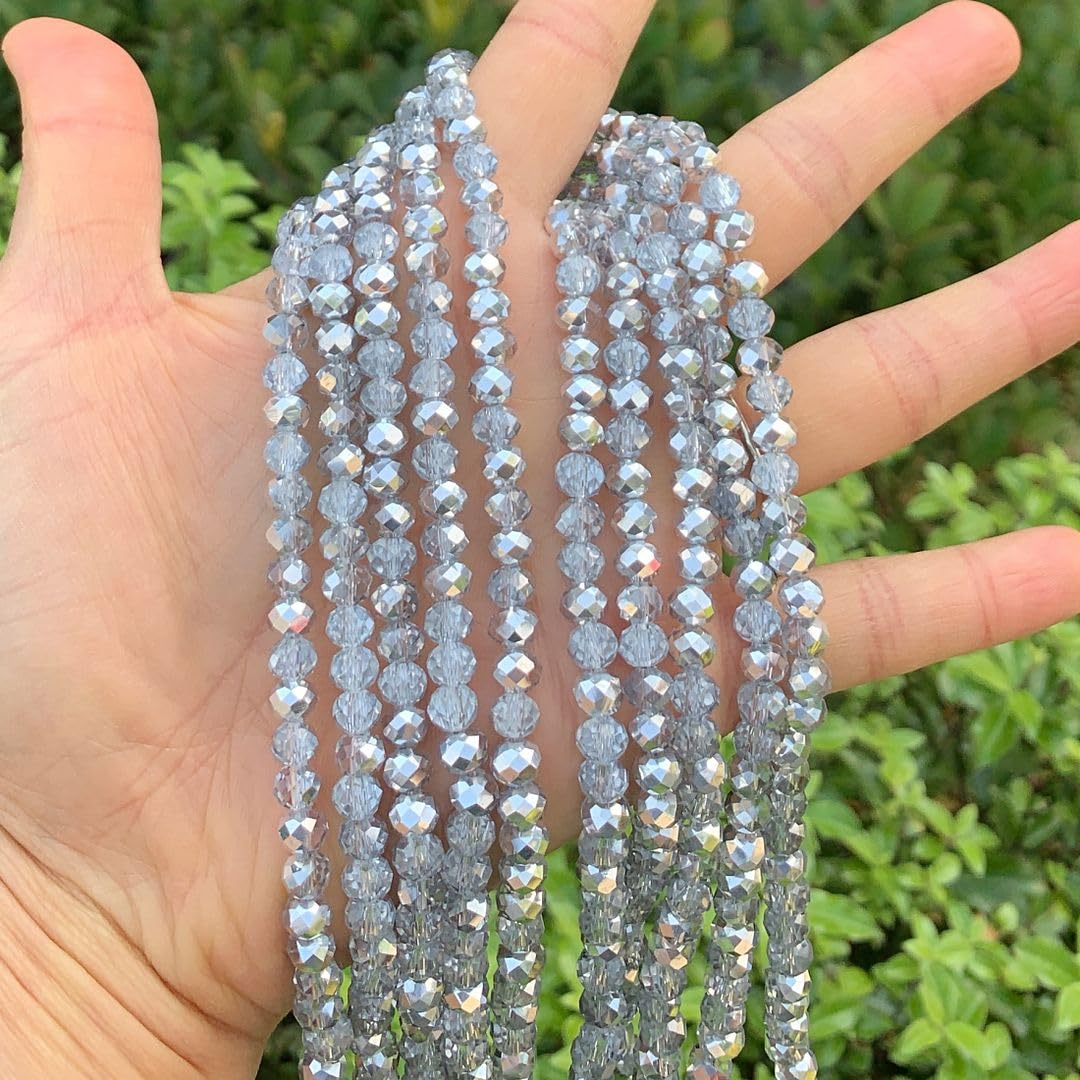 1000pcs Czech Faceted Rondelle Crystal Glass Loose Beads 6mm Spacer Bulk Silver Shade for DIY Craft Jewelry Making CCR632