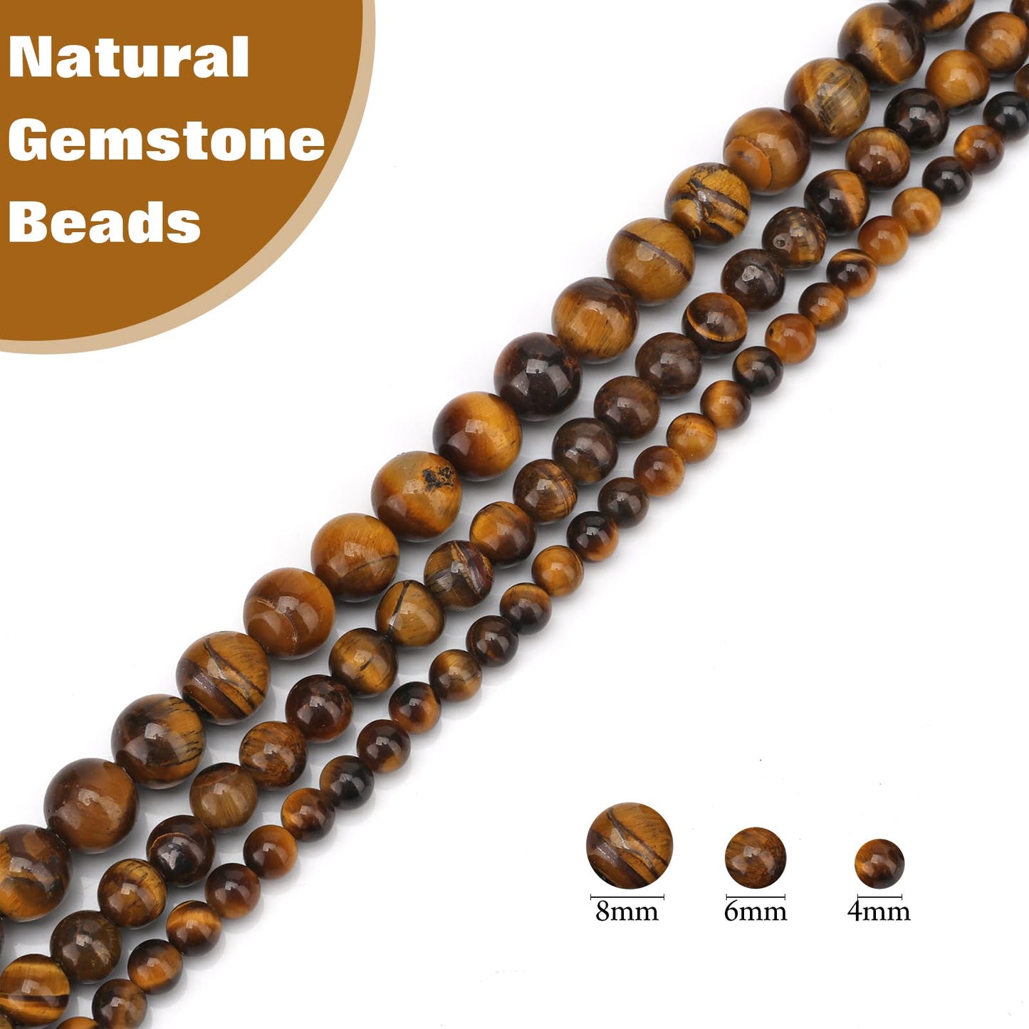 Vinswet 45pcs 8mm Tiger Eye Natural Stone Beads Round Genuine Real Stone Beading Loose Gemstones DIY Smooth Bead for Bracelet Necklace Earrings Jewelry Making