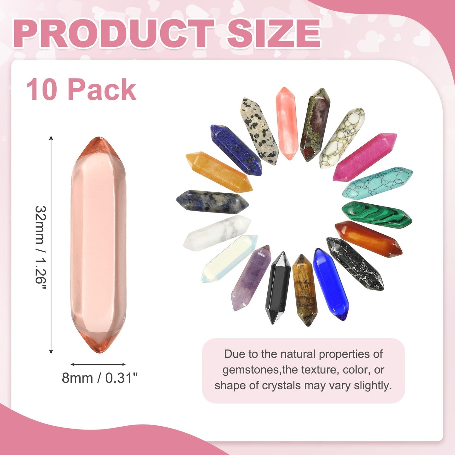 MECCANIXITY 10 Pack Light Red Quartz Crystals, Polished Crystals Bulk Hexagonal Shaped Meditation Gemstone for Jewelry Making Energy Balance Accessories Gifts