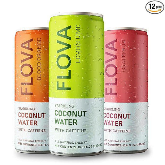 Flova Energy Drink, All Natural, Electrolytes and Minerals from Coconut Water, 4 Simple Easy to Pronounce Ingredients, 99% Juice, Assorted Pack of 12 Cans