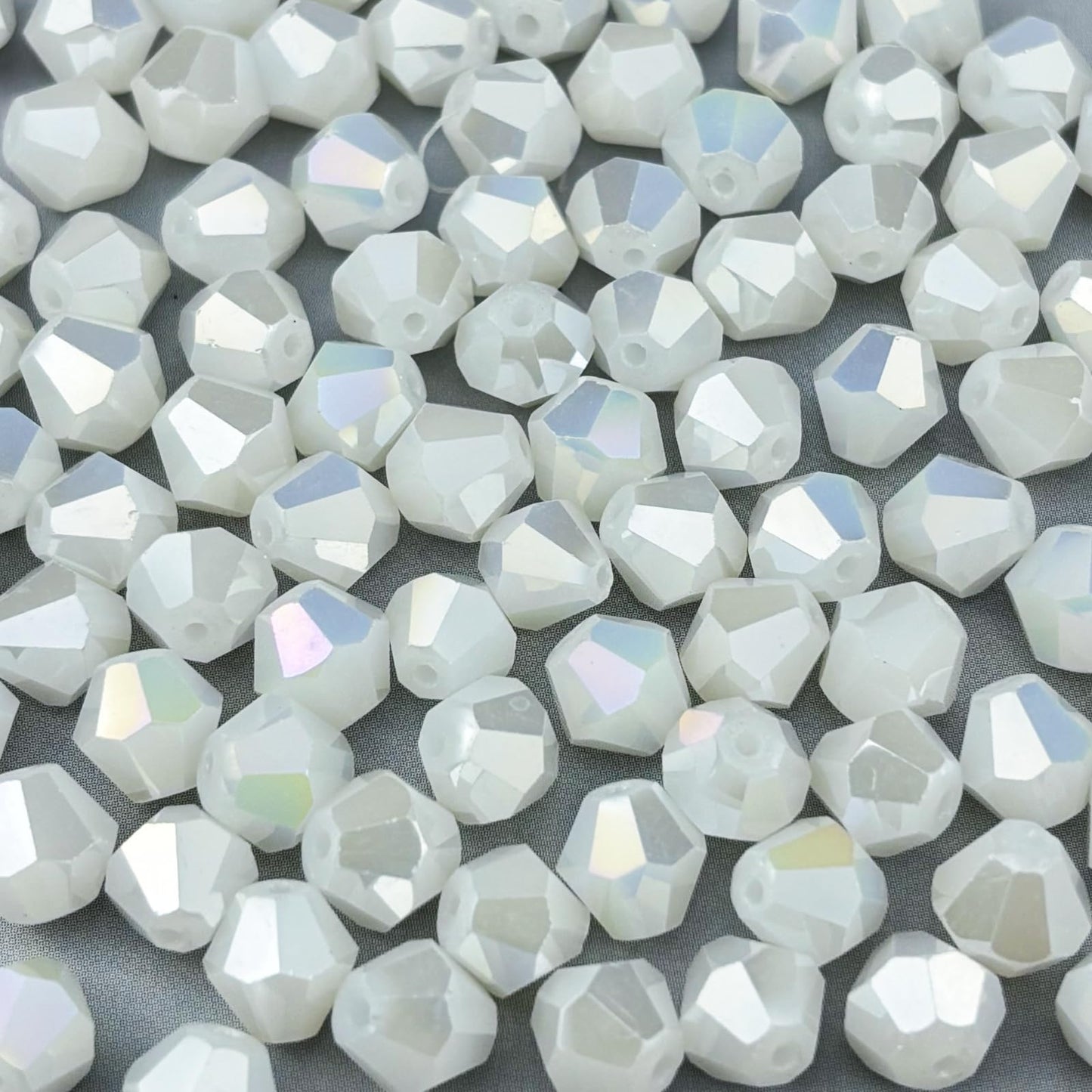 Pinhoollgo 200pcs 6mm Bicone Crystal Glass Beads Faceted Bicone Crystal Beads Bulk Glass Spacer Beads for Bracelets Necklace Pendants Earrings DIY Jewelry Craft Making(White Jade AB)